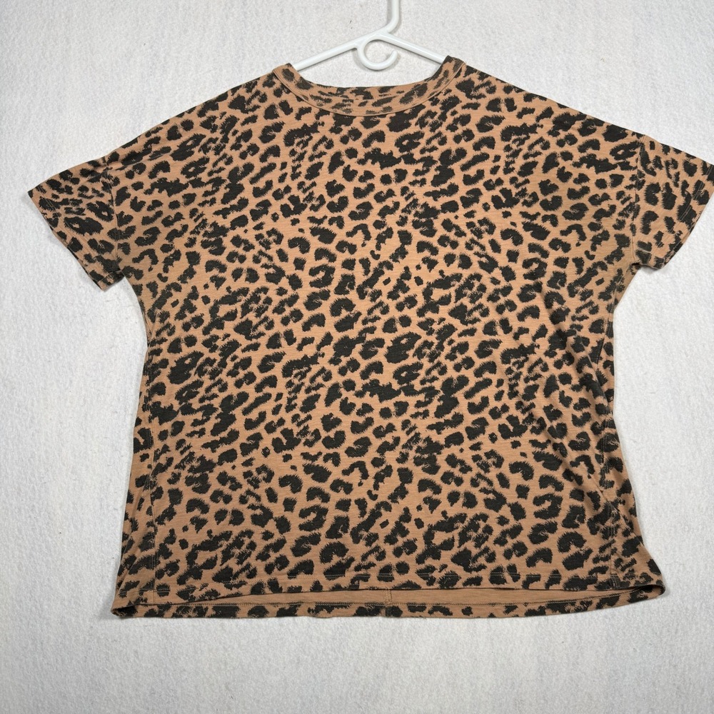 Aerie Womens Leopard Print Boxy Short Sleeve T-Shirt Tan Black Size M